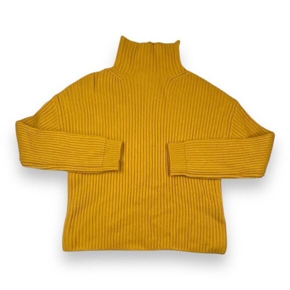0039 Italy Cashmere Wool Blend Yellow Mock Neck Sweater Size Small - Picture 1 of 6
